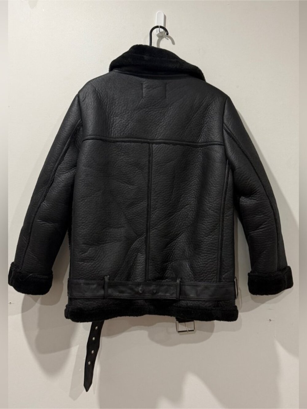 Zara Woman Size L Black Faux Shearling Aviator Jacket - Picture 3 of 11